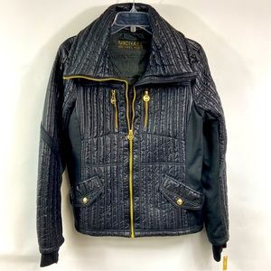 Michael Kors Black Down Puffer Moto Jacket, Large - NWT